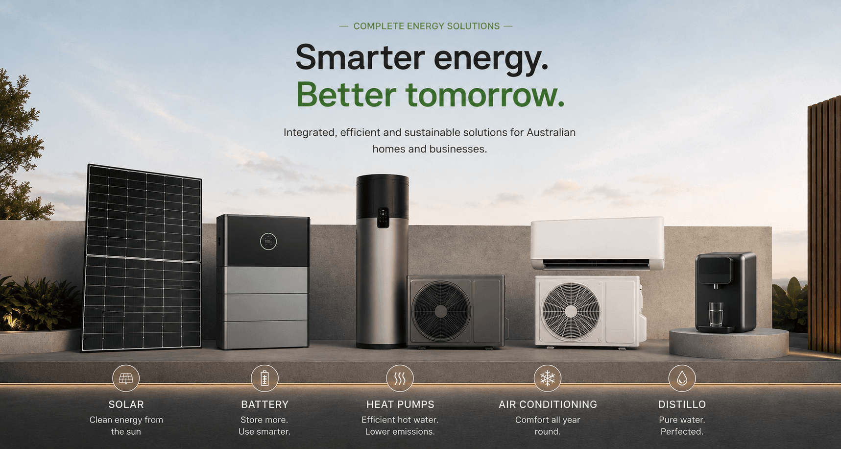AEM Energy complete energy solutions: solar, heat pumps, air conditioning, battery storage and water filtration